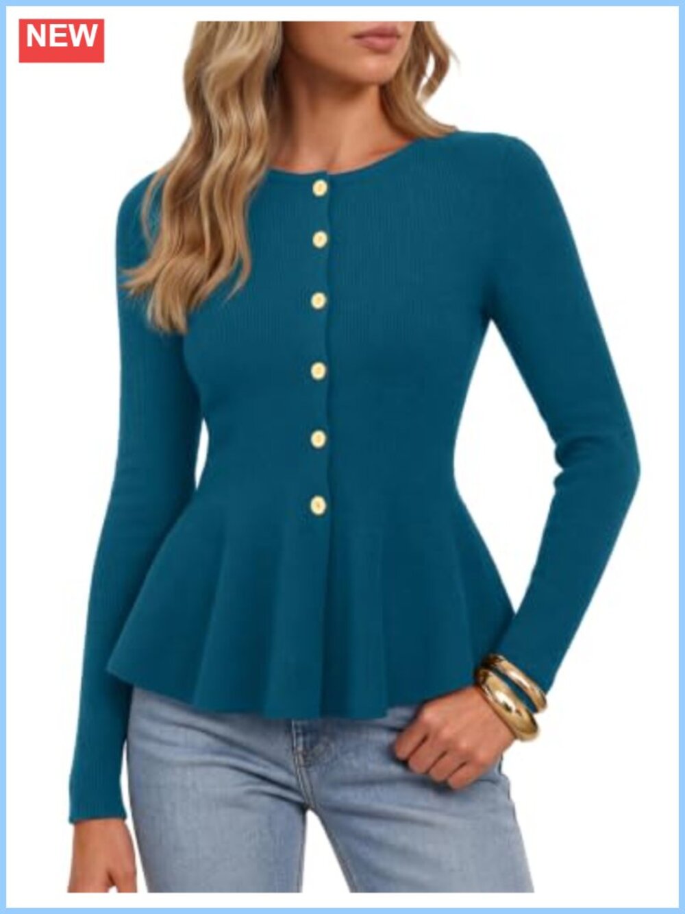 Women's Peplum Cardigan Sweater Lightweight Button Down Ribbed Knit